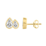 1.00CT Yellow Gold 14K Collection Linked Hearts & Two-Stone Pear Diamond stud Earring for Women (Color F-G -Clarity VS1/VS2)