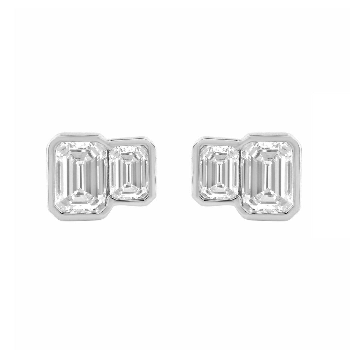 1.00CT White Gold 14K Collection Linked Hearts & Two-Stone Emerald Diamond stud Earring for Women (Color F-G -Clarity VS1/VS2)
