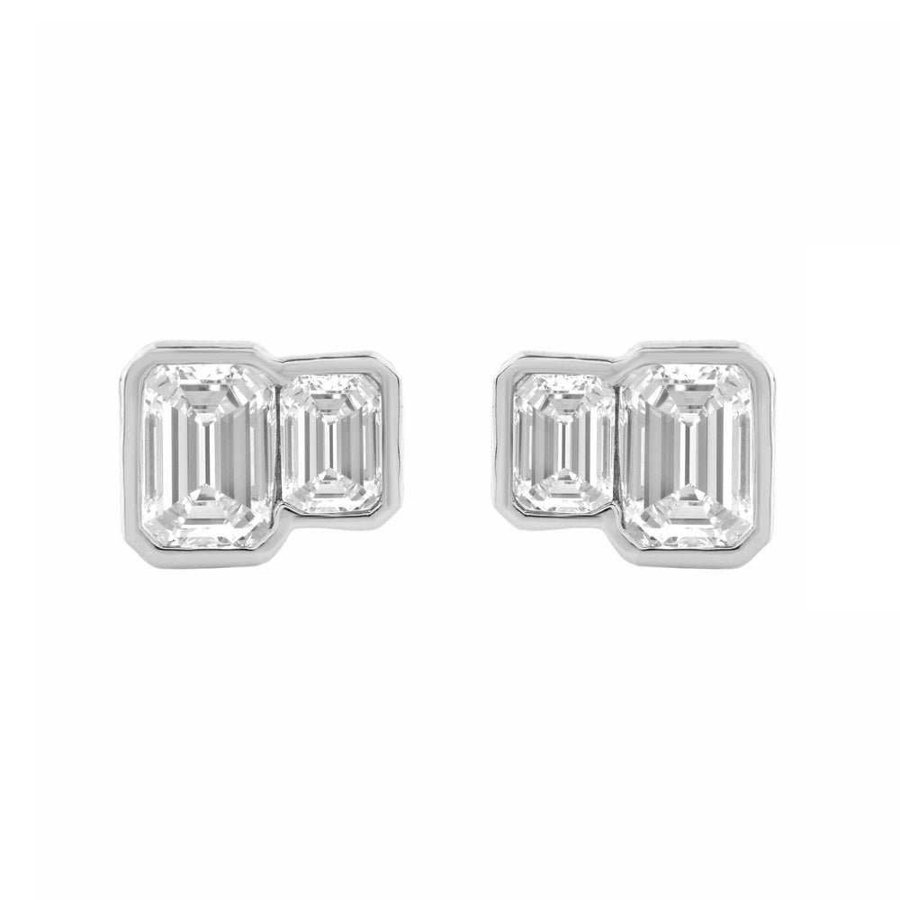 1.00CT White Gold 14K Collection Linked Hearts & Two-Stone Emerald Diamond stud Earring for Women (Color F-G -Clarity VS1/VS2)