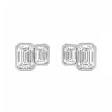1.00CT White Gold 14K Collection Linked Hearts & Two-Stone Emerald Diamond stud Earring for Women (Color F-G -Clarity VS1/VS2)