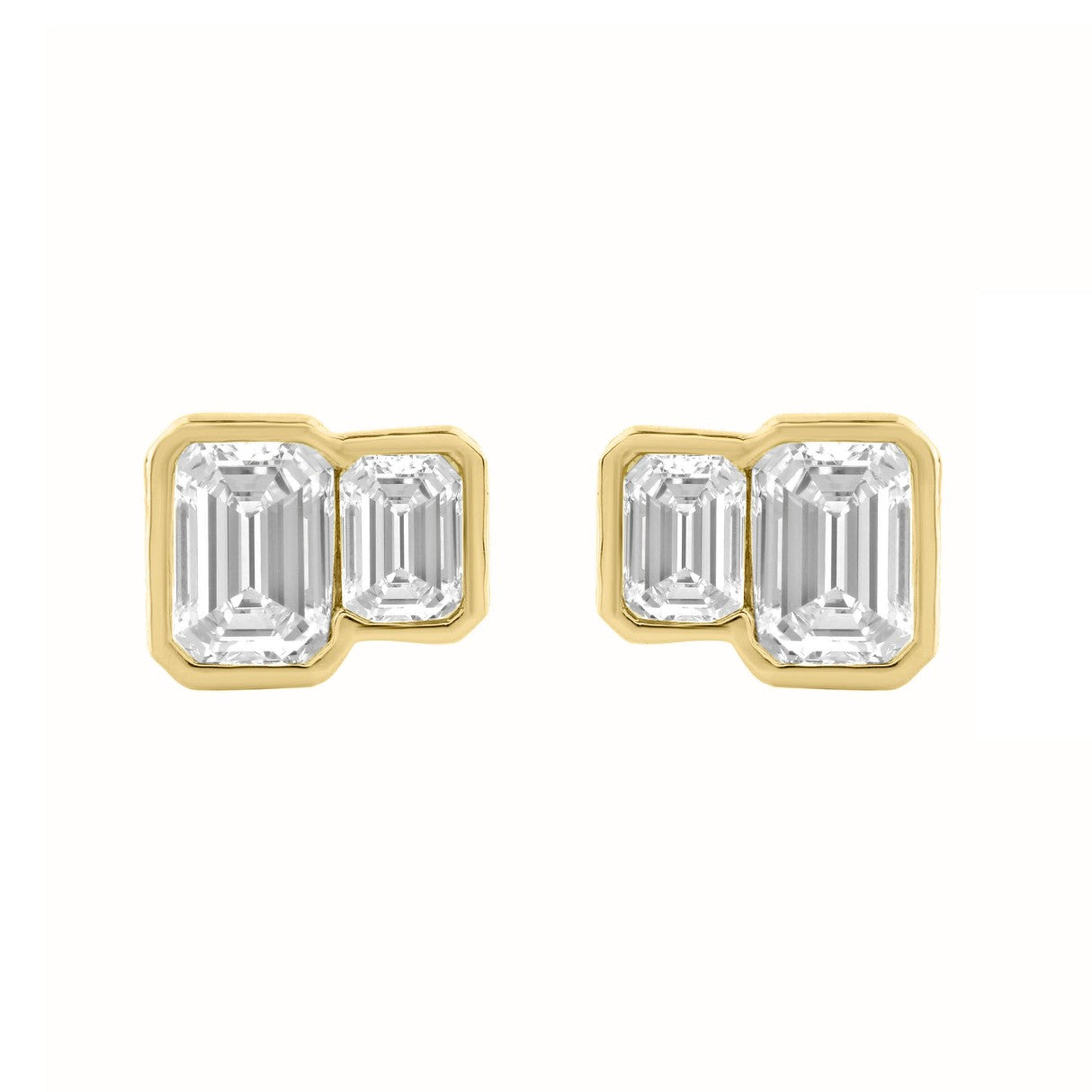 1.00CT Yellow Gold 14K Collection Linked Hearts & Two-Stone Emerald Diamond stud Earring for Women (Color F-G -Clarity VS1/VS2)