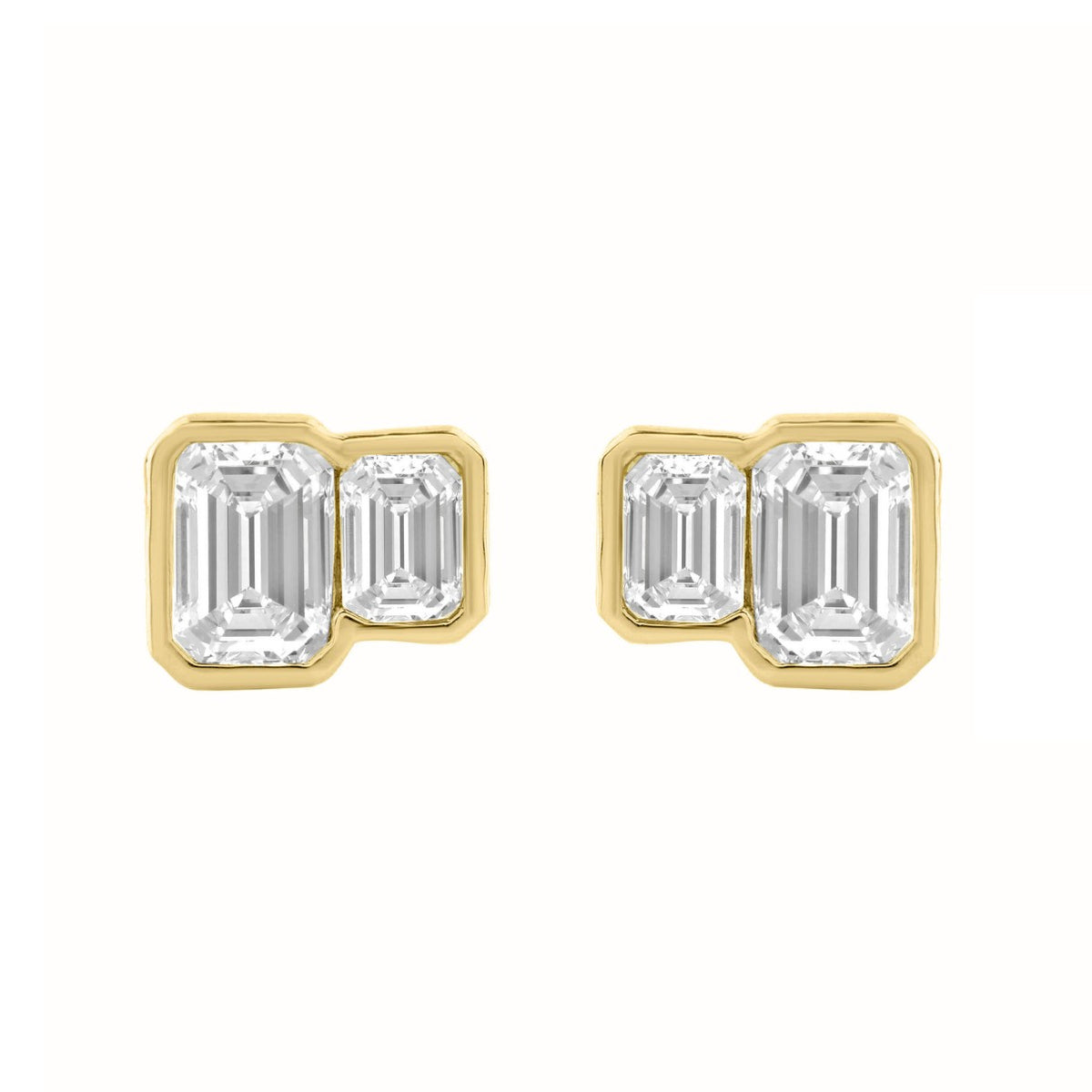 1.00CT Yellow Gold 14K Collection Linked Hearts & Two-Stone Emerald Diamond stud Earring for Women (Color F-G -Clarity VS1/VS2)