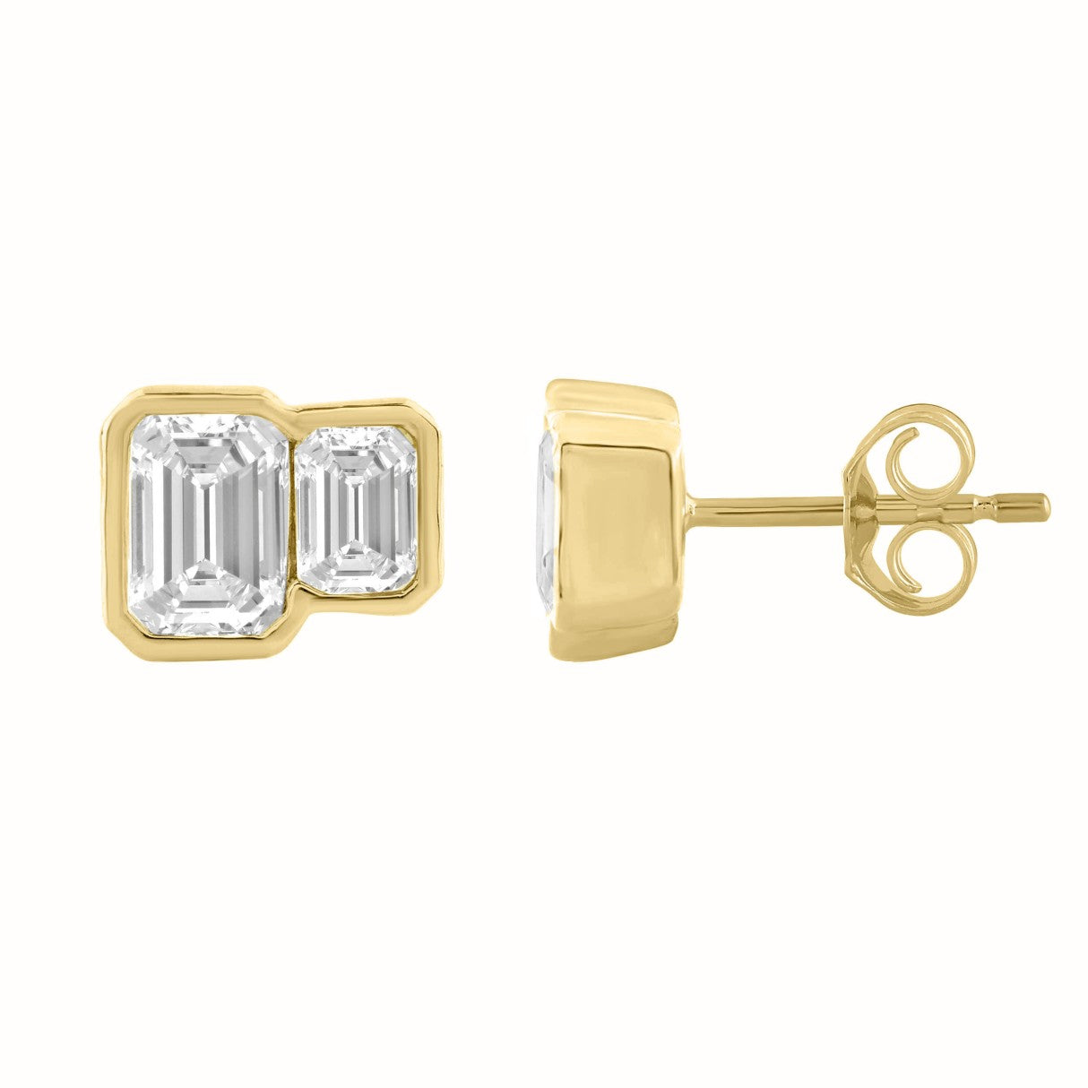 1.00CT Yellow Gold 14K Collection Linked Hearts & Two-Stone Emerald Diamond stud Earring for Women (Color F-G -Clarity VS1/VS2)