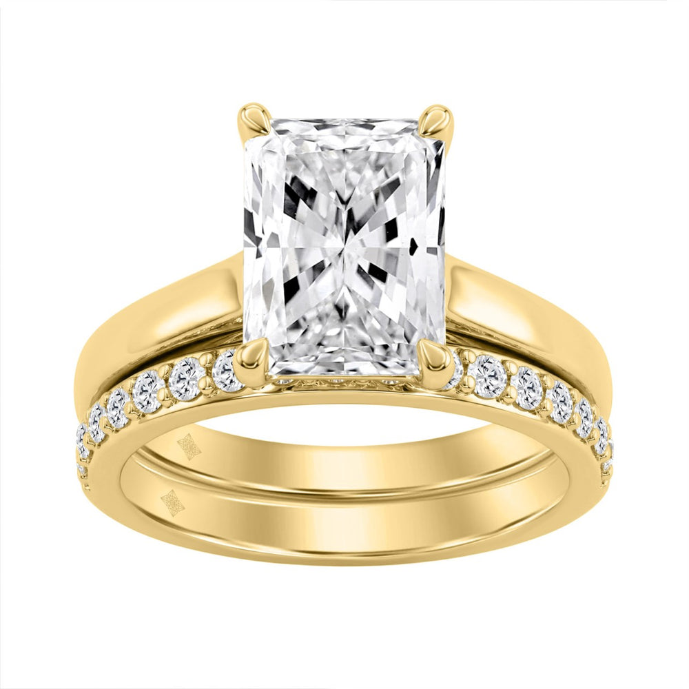 Luxury 18K Yellow Gold 3 1/3Ct Radiant &amp; Round Diamond Bridal Set 3.00Ct Radiant Cut Engagement Ring With Matching Wedding Band (Color F-G -Clarity Vs1/Vs2)