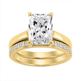 Luxury 18K Yellow Gold 3 1/3Ct Radiant &amp; Round Diamond Bridal Set 3.00Ct Radiant Cut Engagement Ring With Matching Wedding Band (Color F-G -Clarity Vs1/Vs2)