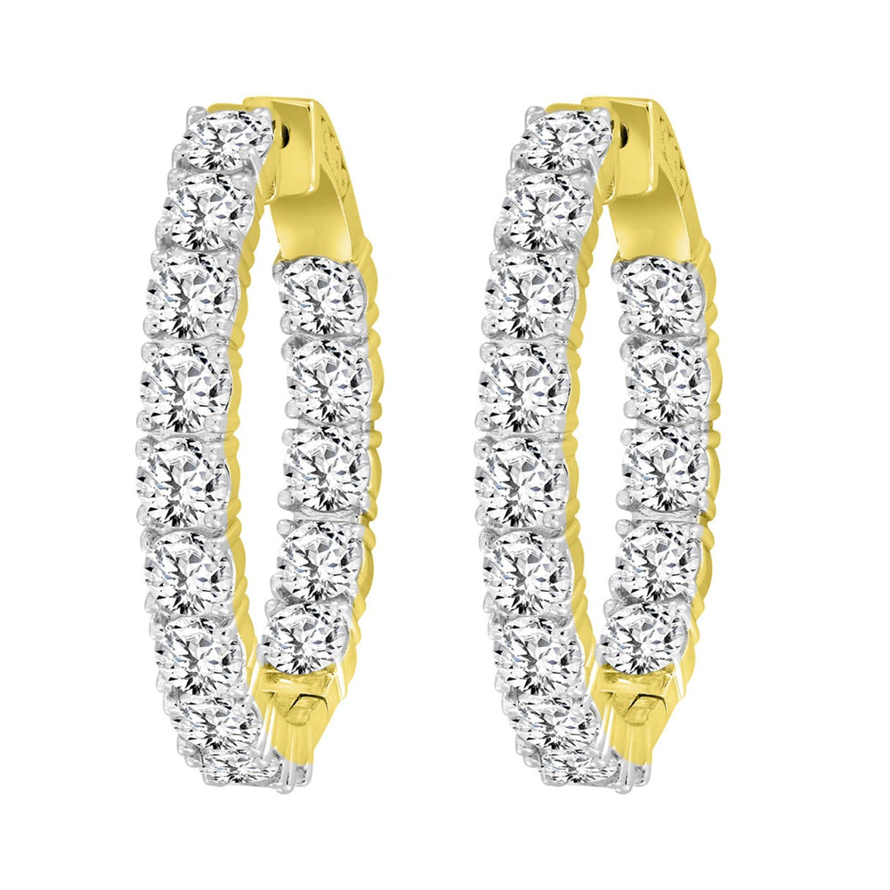 LADIES HOOP EARRINGS 9CT ROUND DIAMOND 14K YELLOW GOLD