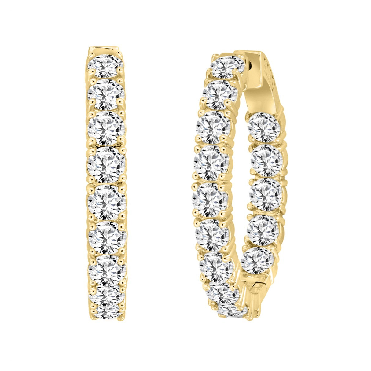 LADIES HOOP EARRINGS 9CT ROUND DIAMOND 14K YELLOW GOLD