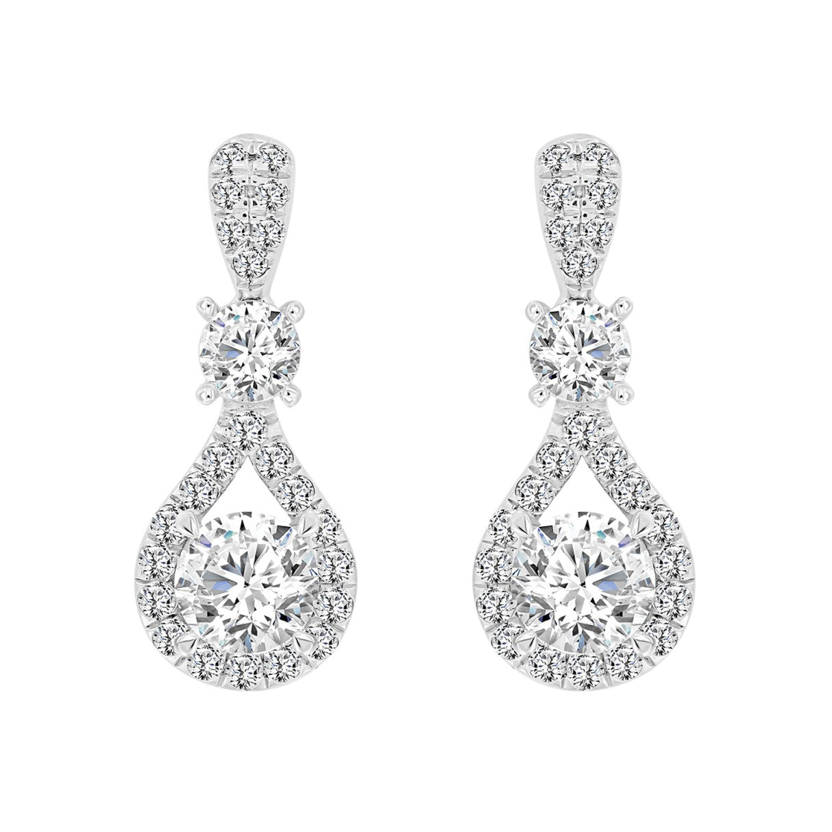 LADIES EARRINGS 3 1/2 CT ROUND DIAMOND 14K WHITE GOLD (CENTER STONE ROUND DIAMOND 2CT )