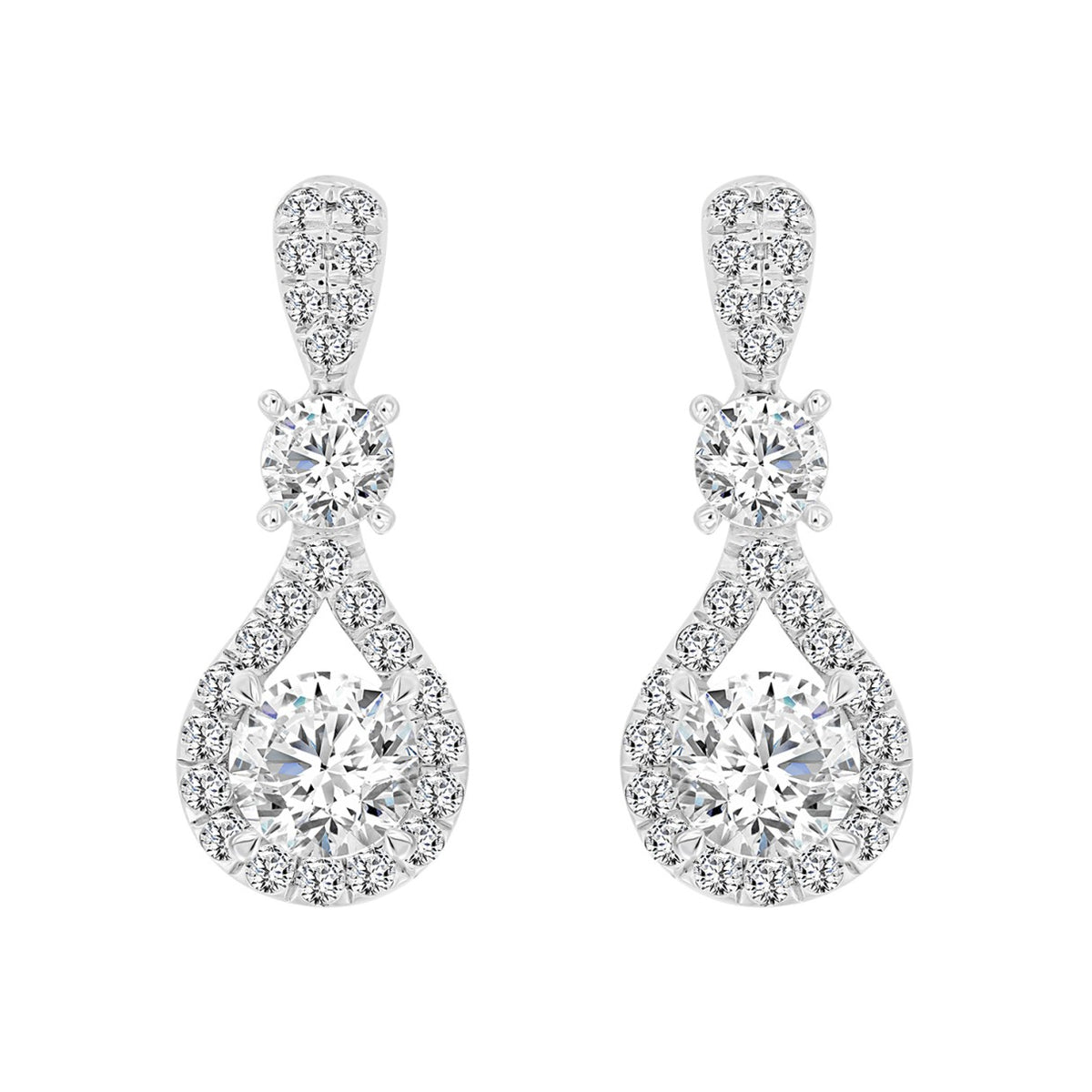 LADIES EARRINGS 3 1/2 CT ROUND DIAMOND 14K WHITE GOLD (CENTER STONE ROUND DIAMOND 2CT )