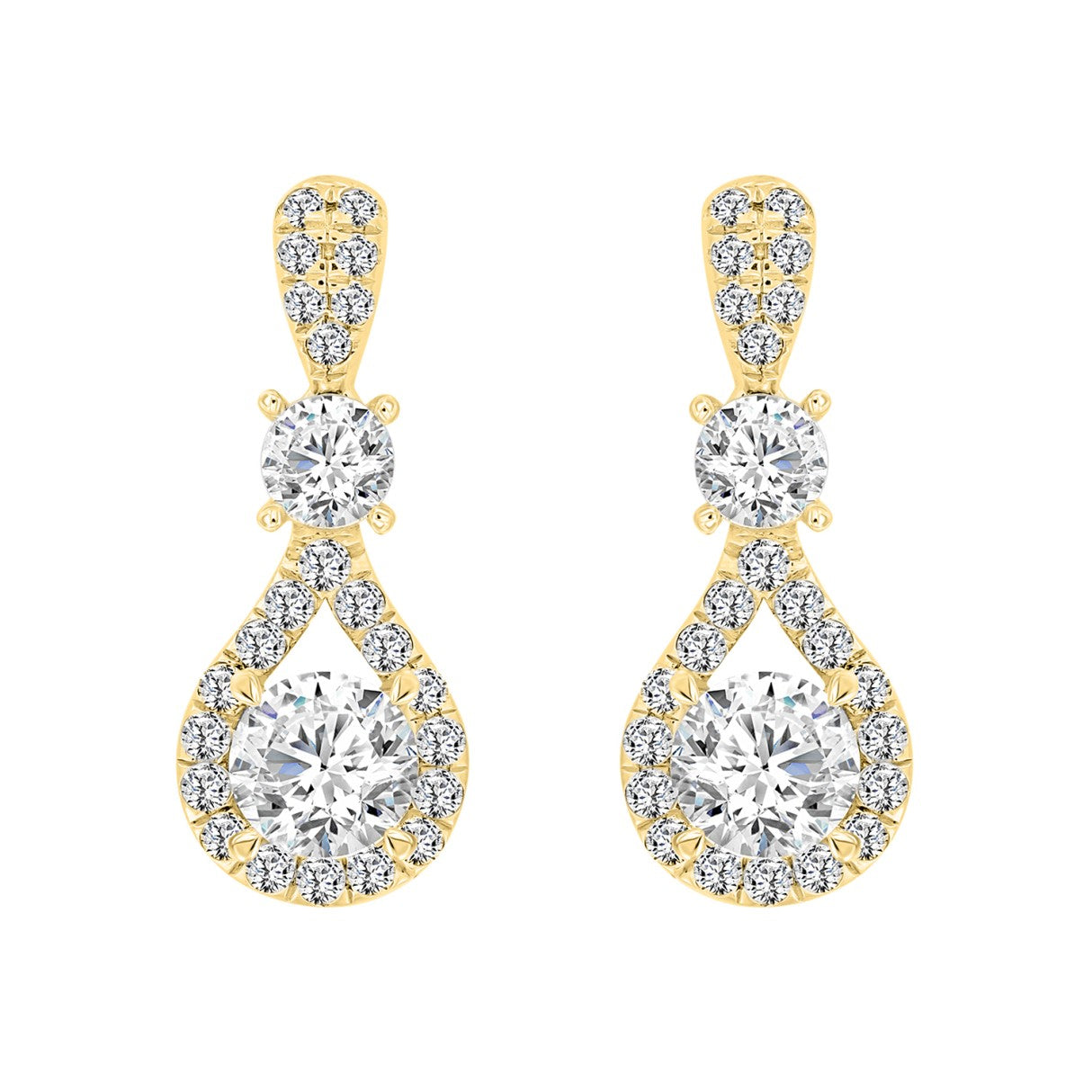 LADIES EARRINGS 3 1/2 CT ROUND DIAMOND 14K YELLOW GOLD (CENTER STONE ROUND DIAMOND 2CT )