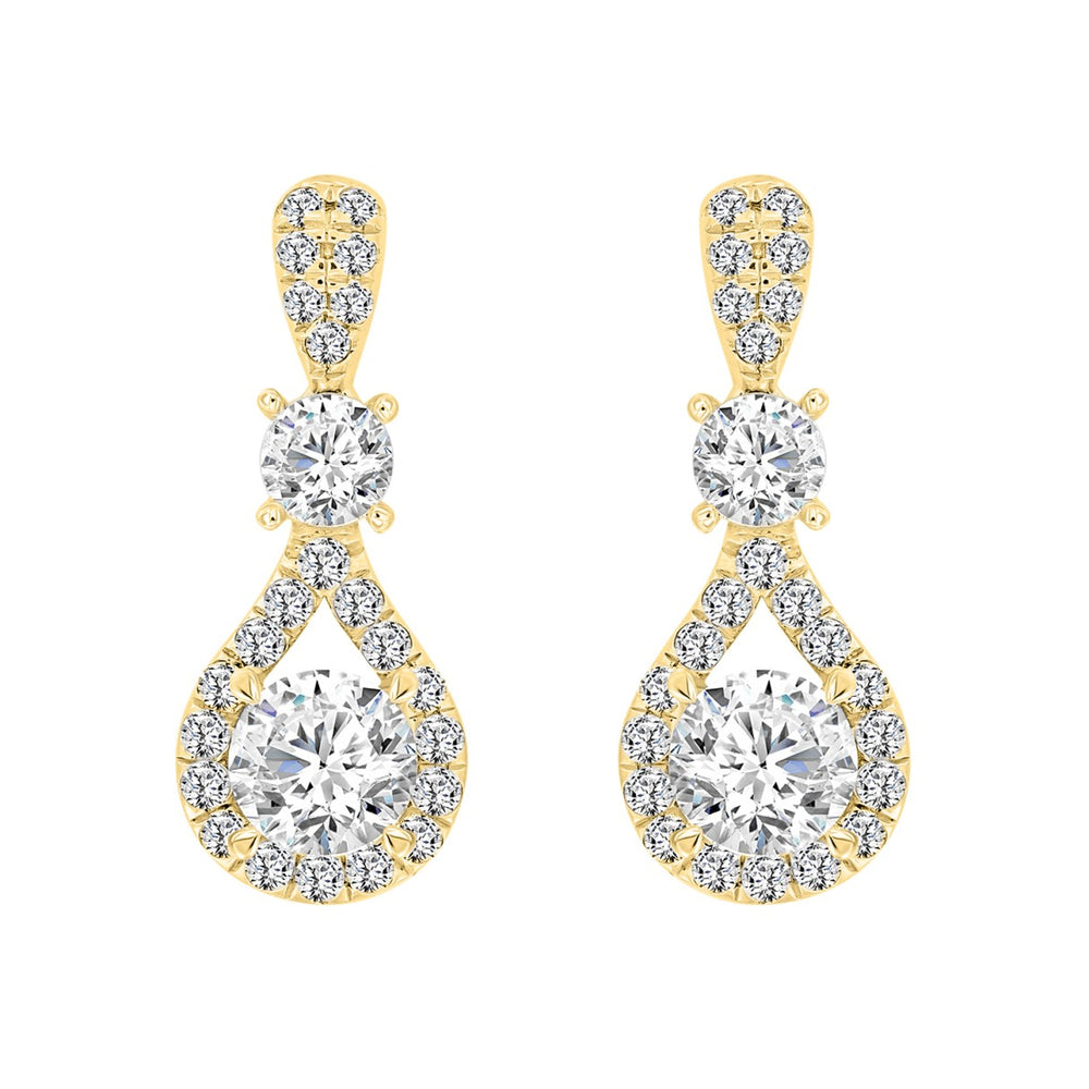 LADIES EARRINGS 3 1/2 CT ROUND DIAMOND 14K YELLOW GOLD (CENTER STONE ROUND DIAMOND 2CT )