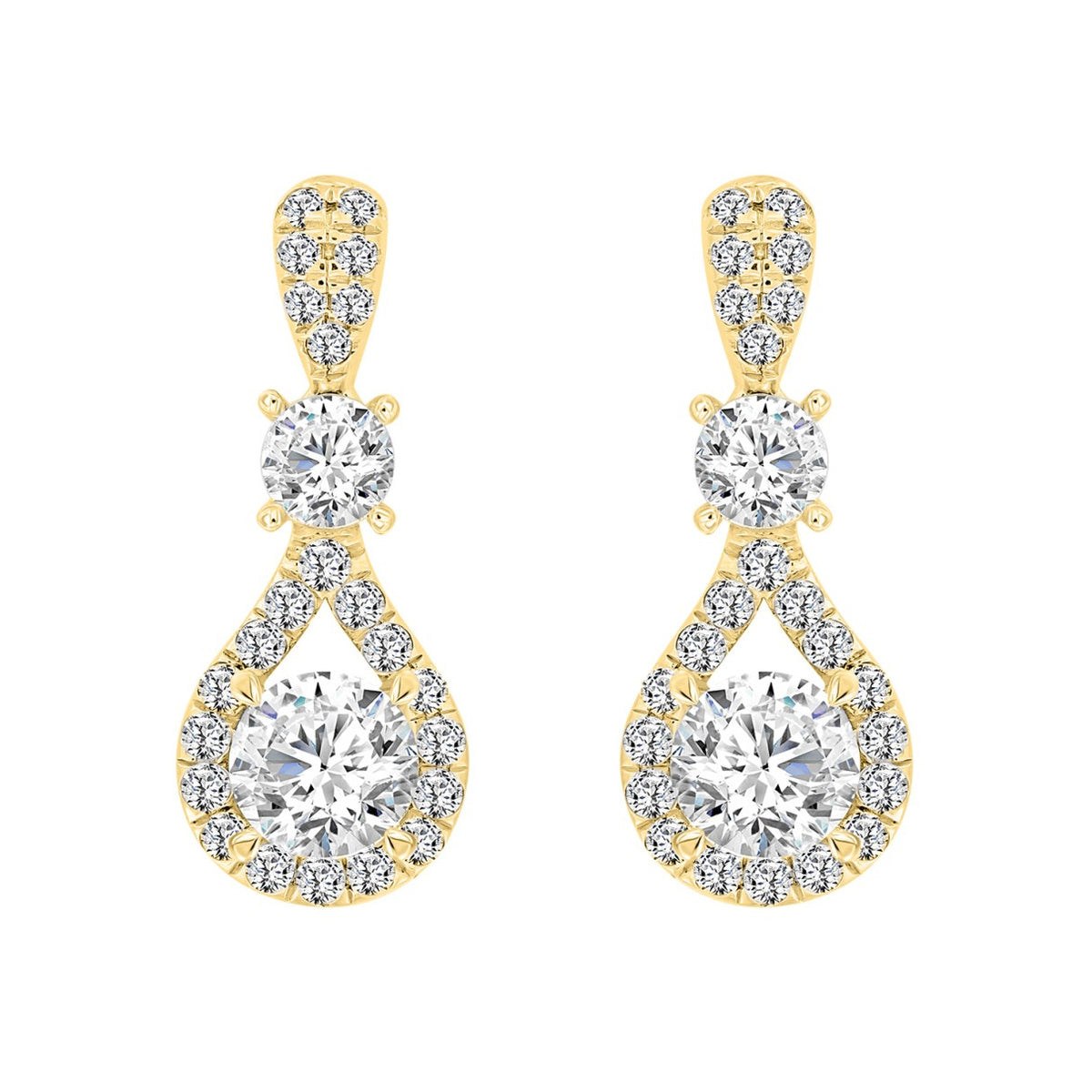 LADIES EARRINGS 3 1/2 CT ROUND DIAMOND 14K YELLOW GOLD (CENTER STONE ROUND DIAMOND 2CT )