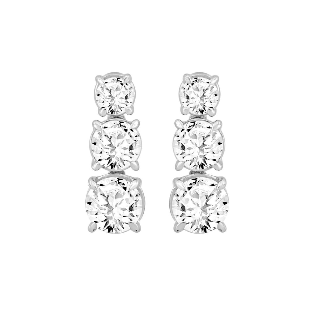 LADIES EARRINGS 3CT ROUND DIAMOND 14K WHITE GOLD (CENTER STONE ROUND DIAMOND 1 1/2CT )