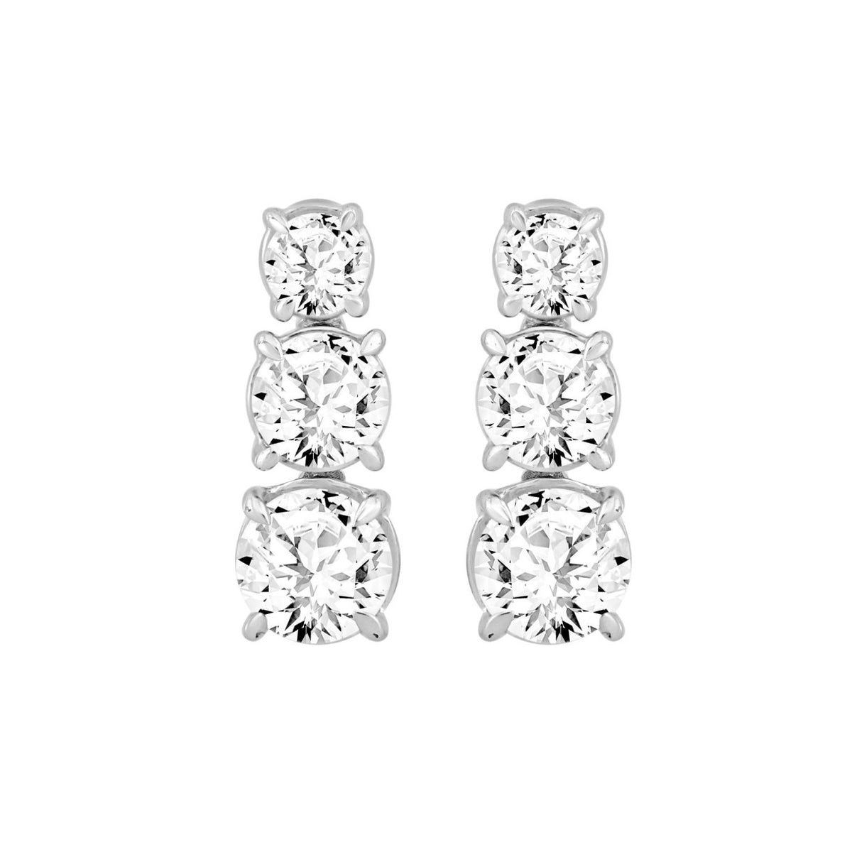 LADIES EARRINGS 3CT ROUND DIAMOND 14K WHITE GOLD (CENTER STONE ROUND DIAMOND 1 1/2CT )