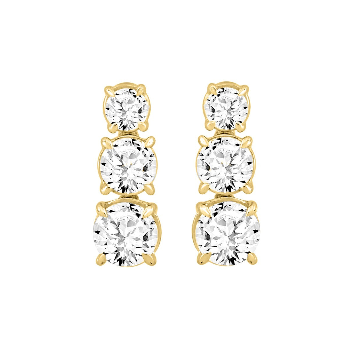 LADIES EARRINGS 3CT ROUND DIAMOND 14K YELLOW GOLD (CENTER STONE ROUND DIAMOND 1 1/2CT )