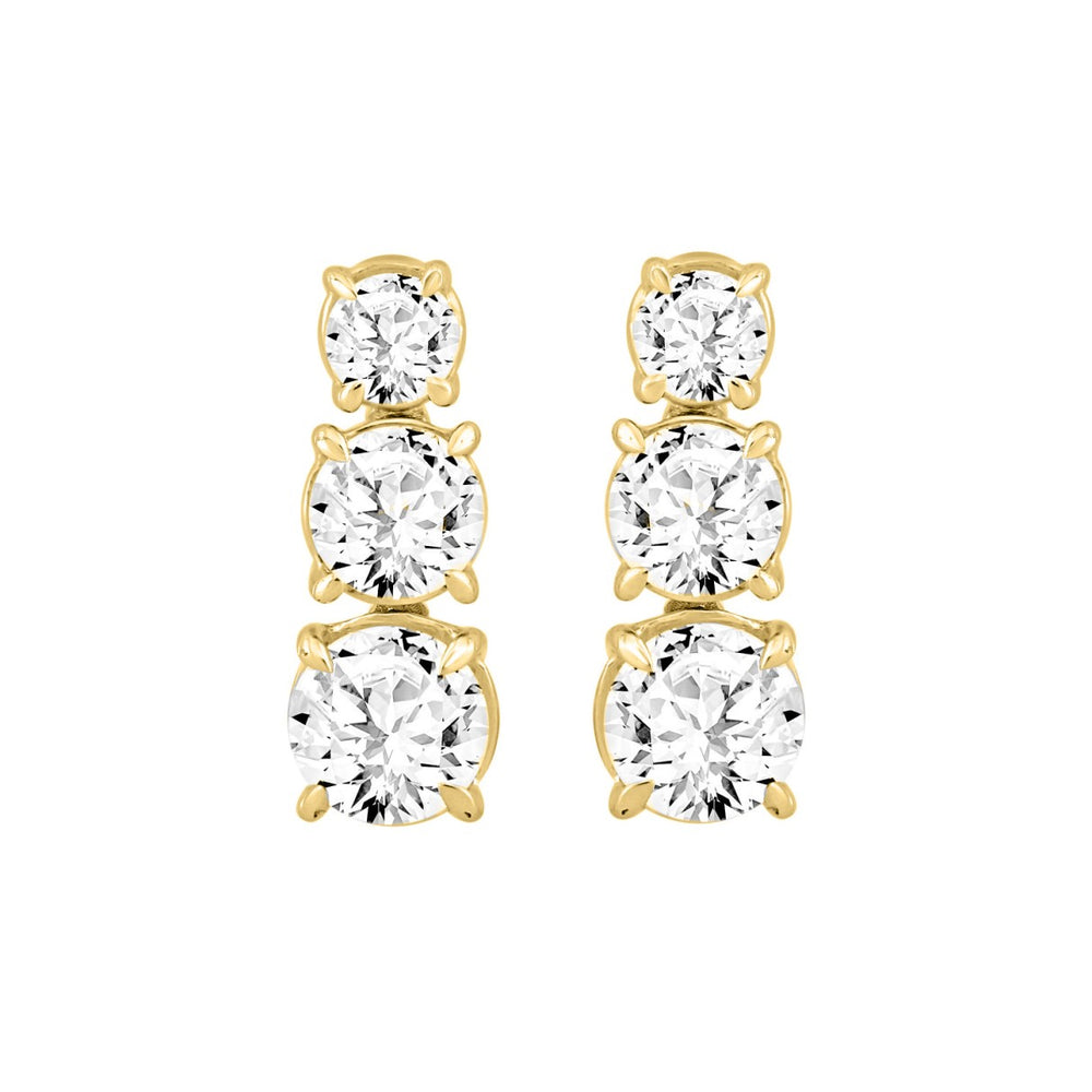 LADIES EARRINGS 3CT ROUND DIAMOND 14K YELLOW GOLD (CENTER STONE ROUND DIAMOND 1 1/2CT )