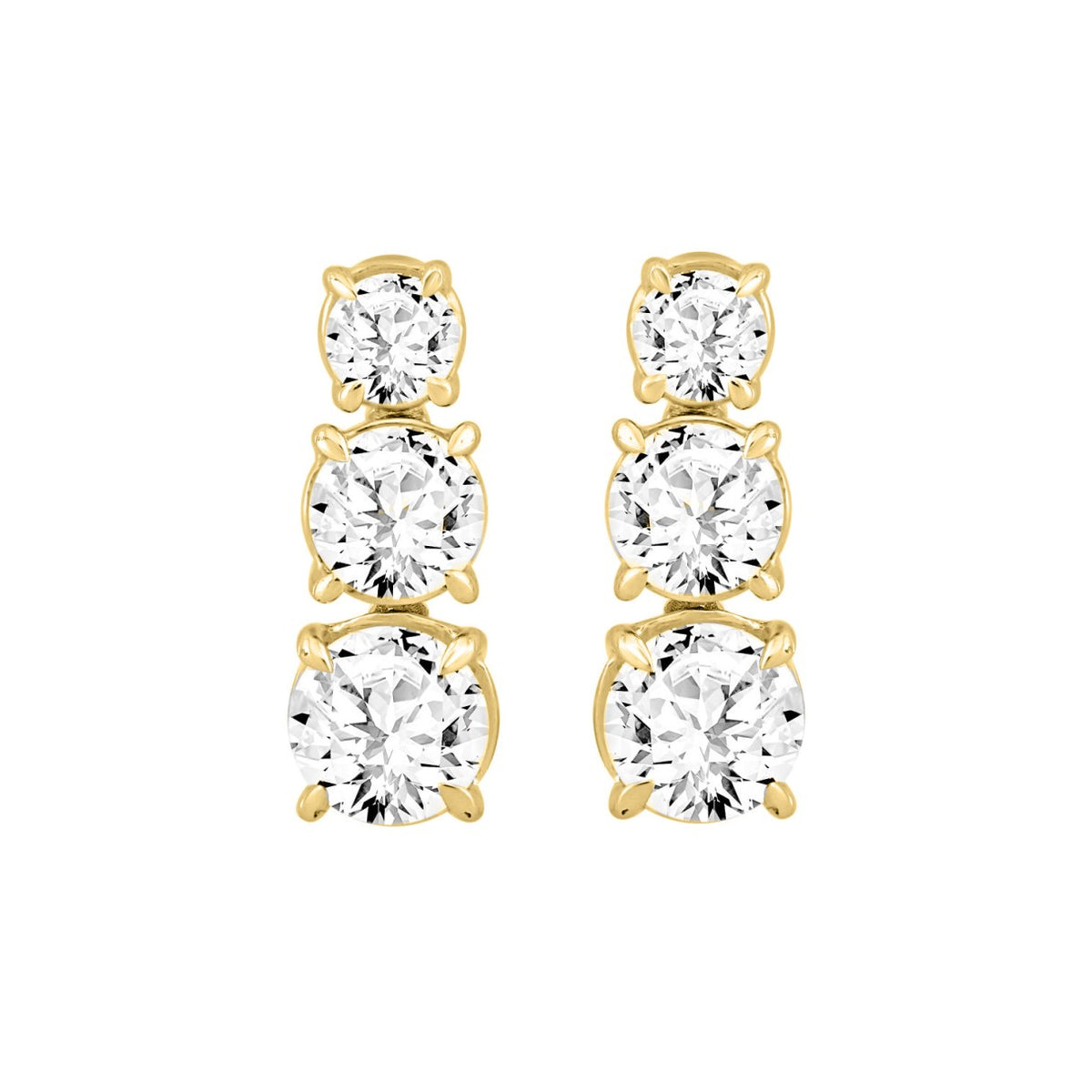 LADIES EARRINGS 3CT ROUND DIAMOND 14K YELLOW GOLD (CENTER STONE ROUND DIAMOND 1 1/2CT )