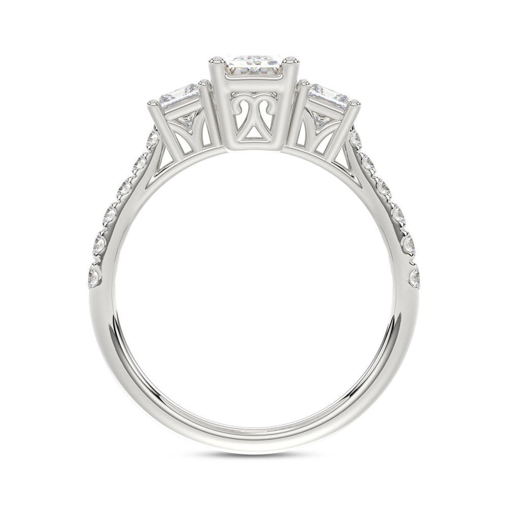 LADIES RING 1 7/8CT EMERALD/PRINCESS/ROUND DIAMOND 14K WHITE GOLD (CENTER STONE EMERALD DIAMOND 1CT )