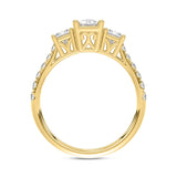 LADIES RING 1 7/8CT ROUND/EMERALD/PRINCESS DAIMOND 14K YELLOW GOLD (CENTER STONE EMERALD DIAMOND 1CT )