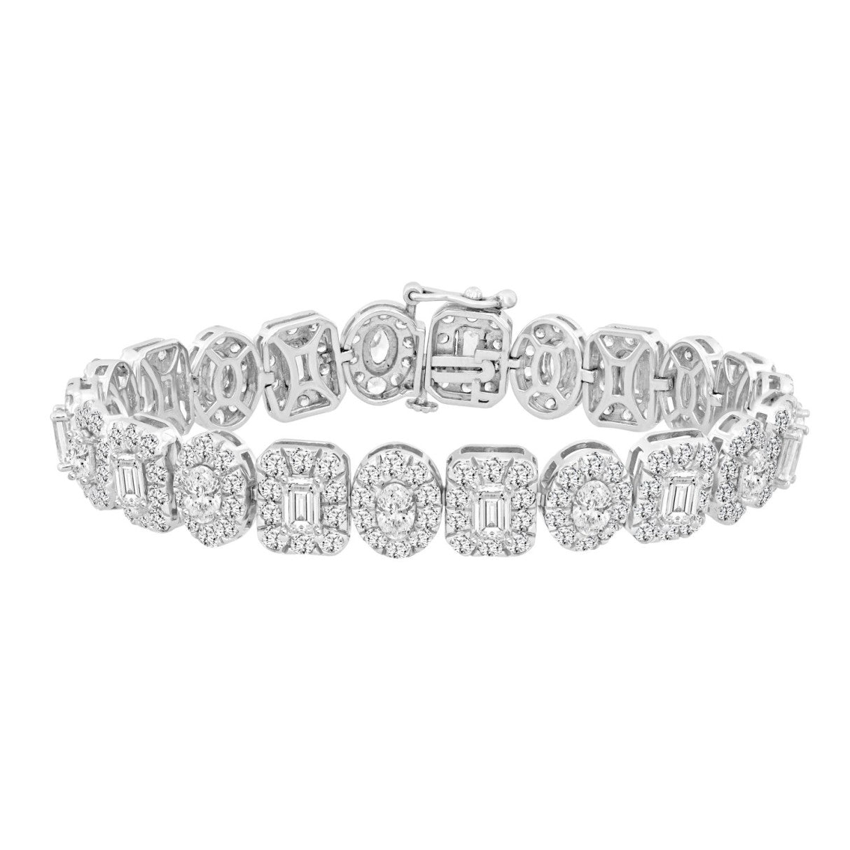 LADIES BRACELET 12 1/2CT ROUND/OVAL/EMERALD DIAMOND 14K WHITE GOLD (CENTER STONE EMERALD/OVAL DIAMOND 1/4CT )