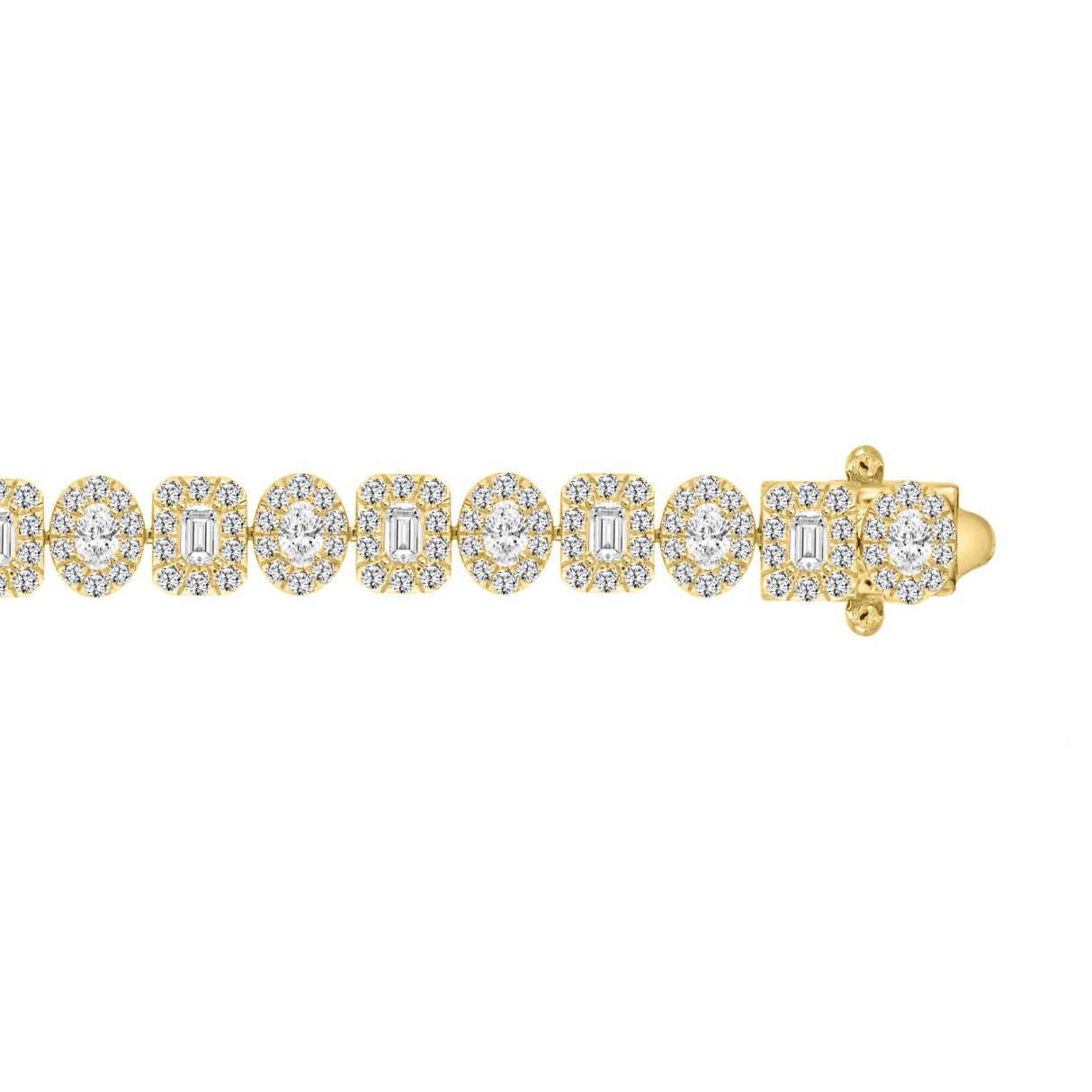 LADIES BRACELET 12 1/2CT ROUND/OVAL/EMERALD DIAMOND 14K YELLOW GOLD (CENTER STONE EMERALD/OVAL DIAMOND 1/4CT )