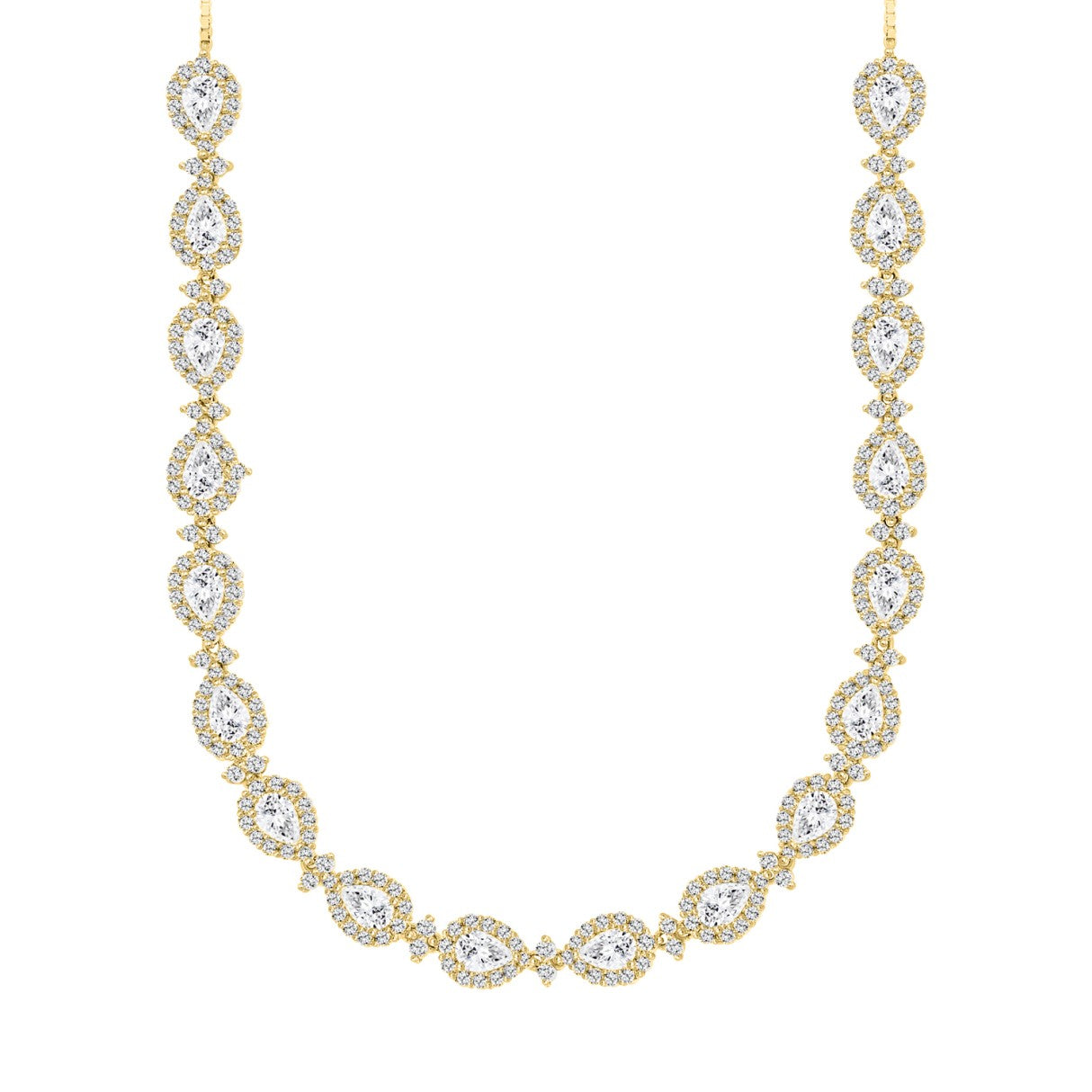 LADIES NECKLACE 16CT ROUND/PEAR DIAMOND 14K YELLOW GOLD