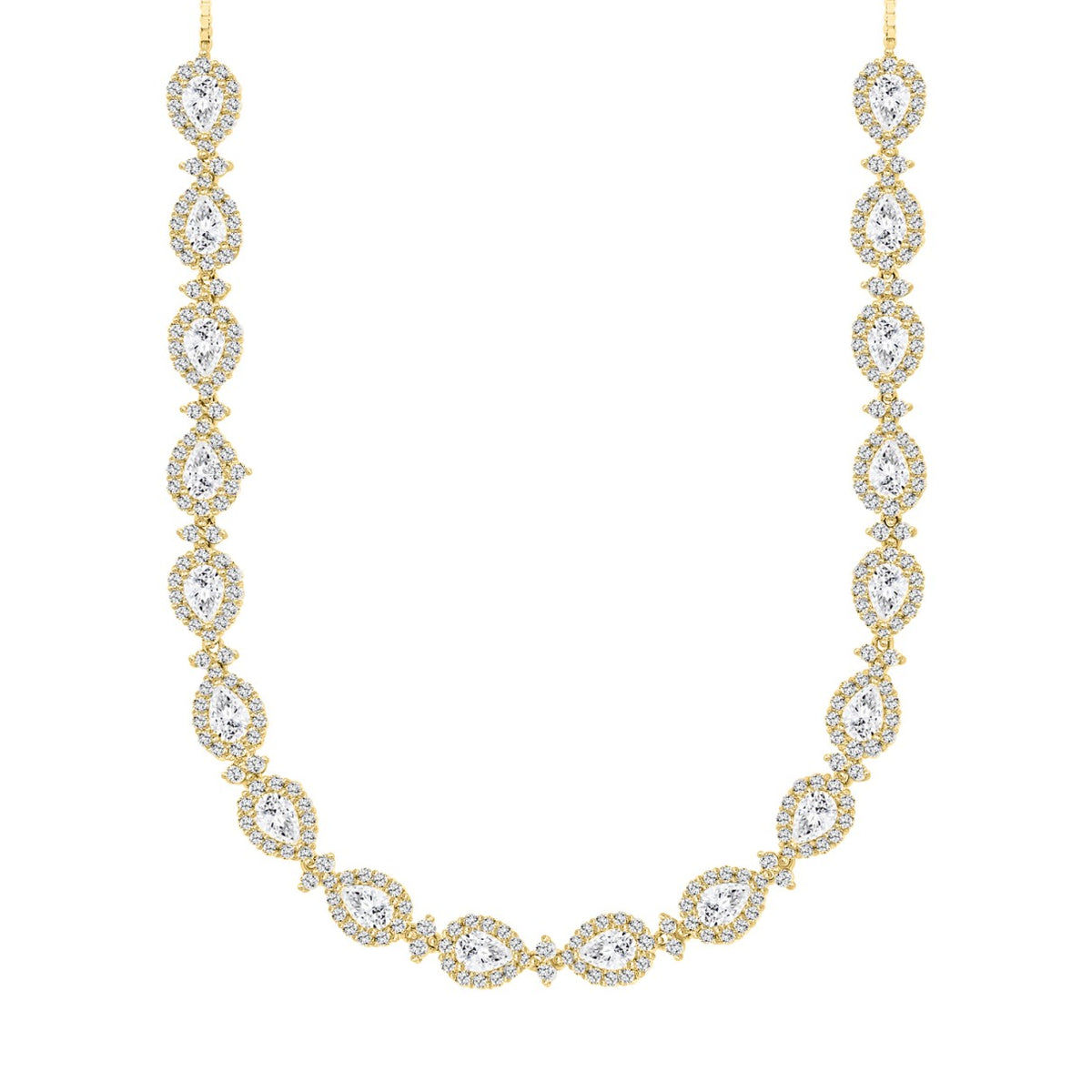 LADIES NECKLACE 16CT ROUND/PEAR DIAMOND 14K YELLOW GOLD