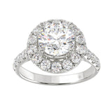 14K White Gold 2 1/2Ct Round Lab Grown Diamond Halo Engagement Ring 1 1/2Ct Round Center Stone (Color F-G Clarity Vs1/Vs2)