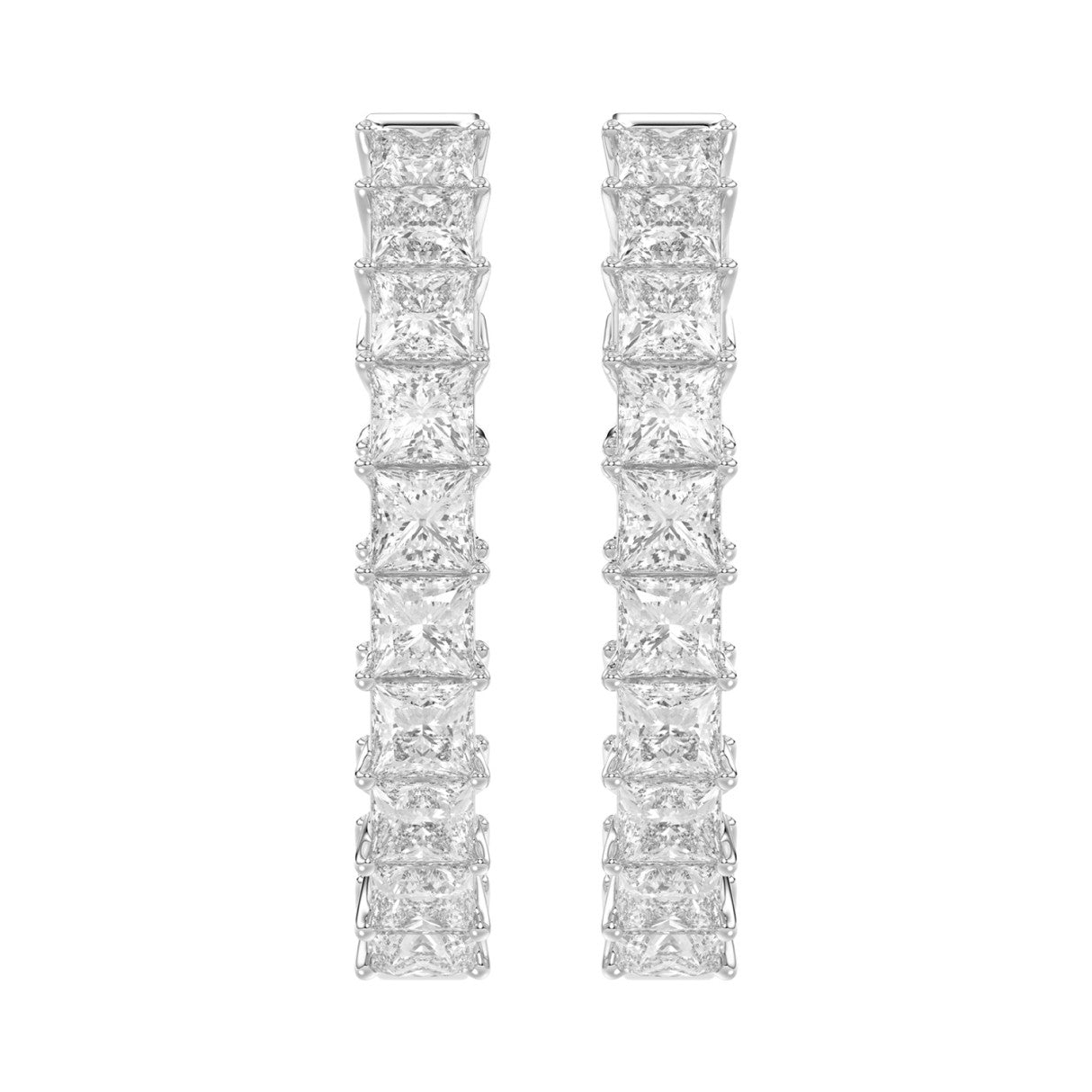 LADIES HOOP EARRINGS 5CT PRINCESS DIAMOND 14K WHITE GOLD