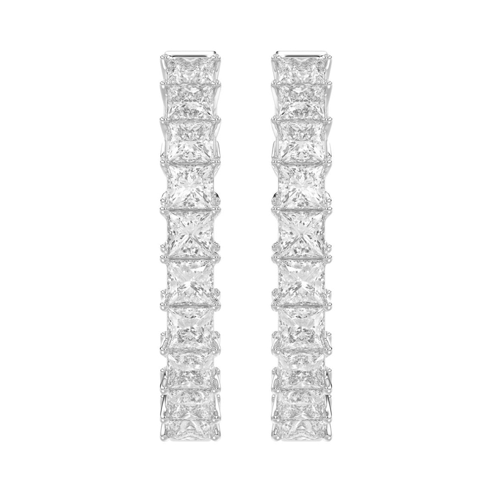 LADIES HOOP EARRINGS 5CT PRINCESS DIAMOND 14K WHITE GOLD