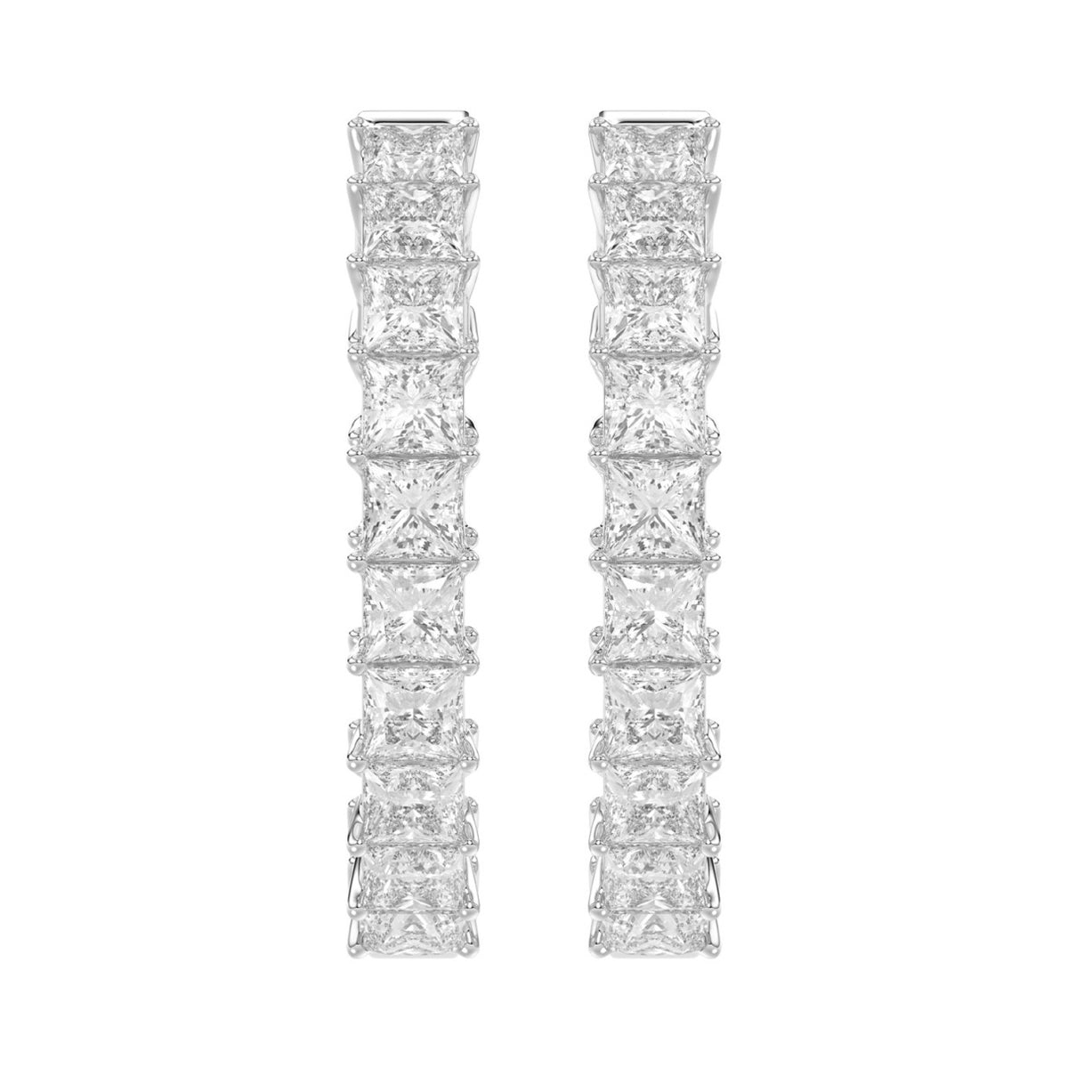 LADIES HOOP EARRINGS 5CT PRINCESS DIAMOND 14K WHITE GOLD