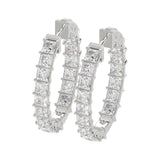 LADIES HOOP EARRINGS 5CT PRINCESS DIAMOND 14K WHITE GOLD