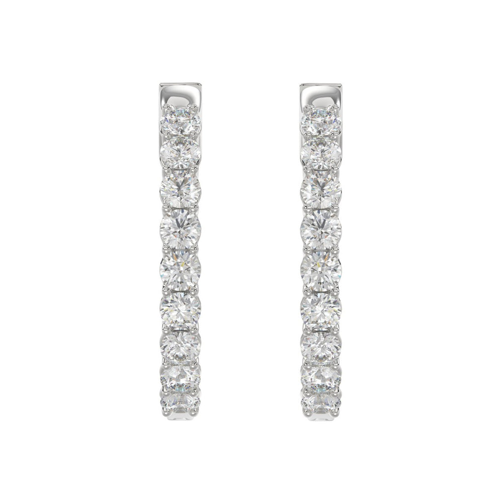 LADIES HOOP EARRINGS 3CT ROUND DIAMOND 14K WHITE GOLD
