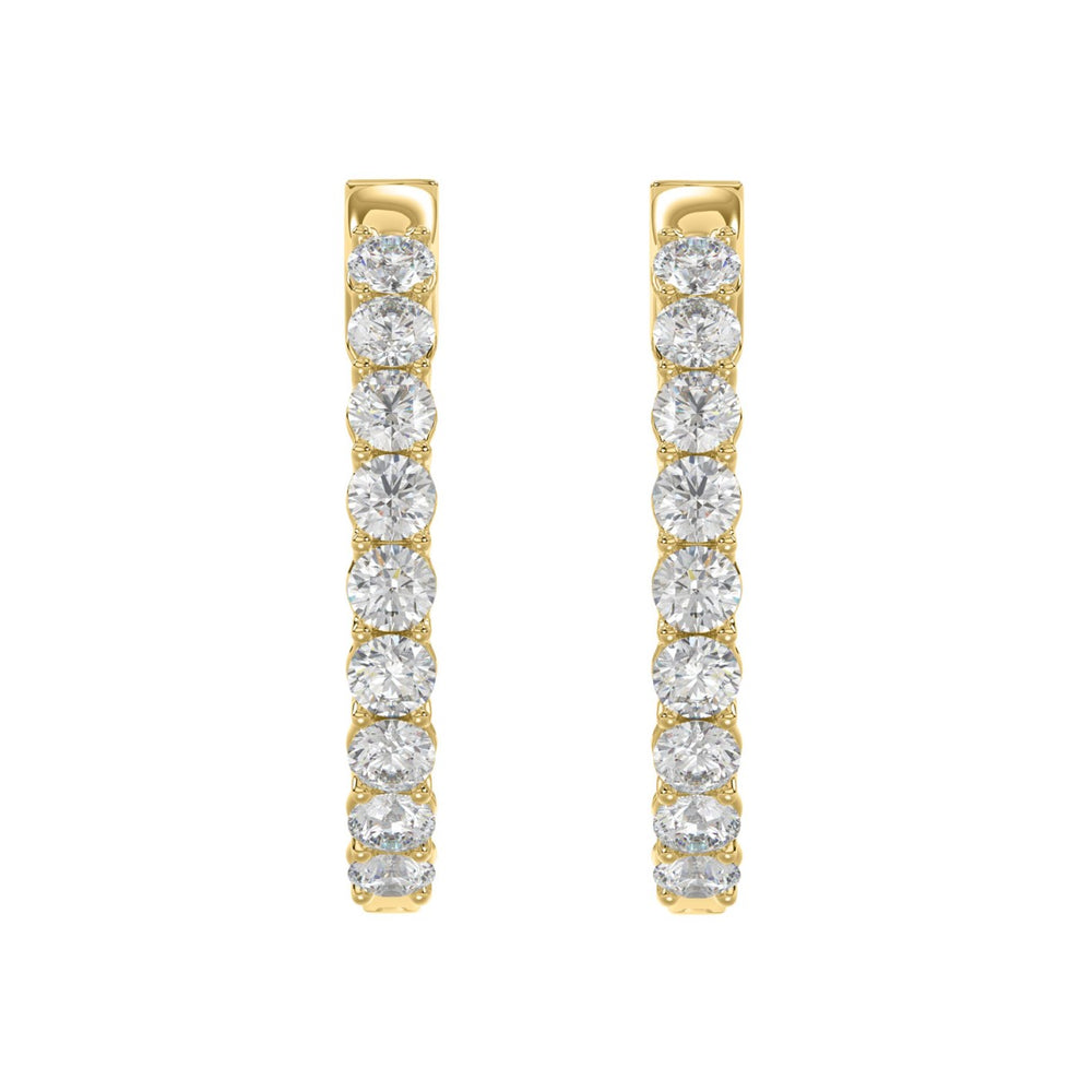 LADIES HOOP EARRINGS 3CT ROUND DIAMOND 14K YELLOW GOLD