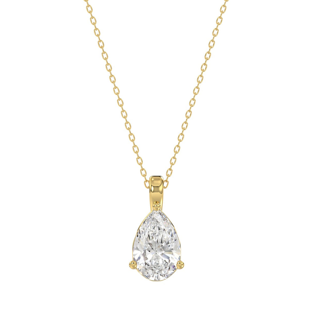 LADIES SOLITAIRE PENDANT WITH CHAIN 1CT PEAR DIAMOND 14K YELLOW GOLD