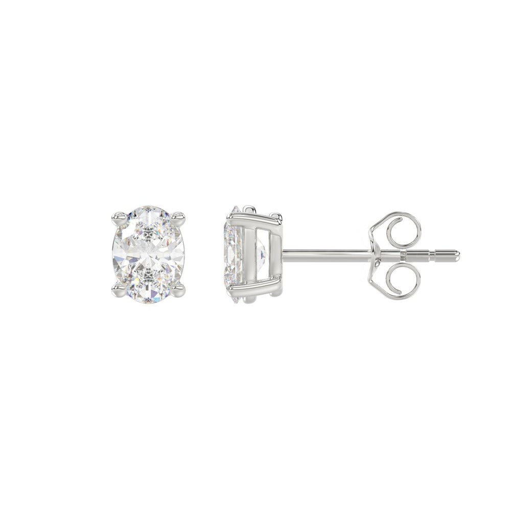 LADIES SOLITAIRE EARRINGS 1CT OVAL DIAMOND 14K WHITE GOLD