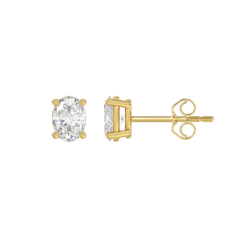 LADIES SOLITAIRE EARRINGS 1CT OVAL DIAMOND 14K YELLOW GOLD