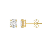 LADIES SOLITAIRE EARRINGS 1CT OVAL DIAMOND 14K YELLOW GOLD