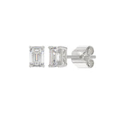 LADIES SOLITAIRE EARRINGS 1CT EMERALD DIAMOND 14K WHITE GOLD
