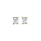 LADIES SOLITAIRE EARRINGS 1CT EMERALD DIAMOND 14K YELLOW GOLD
