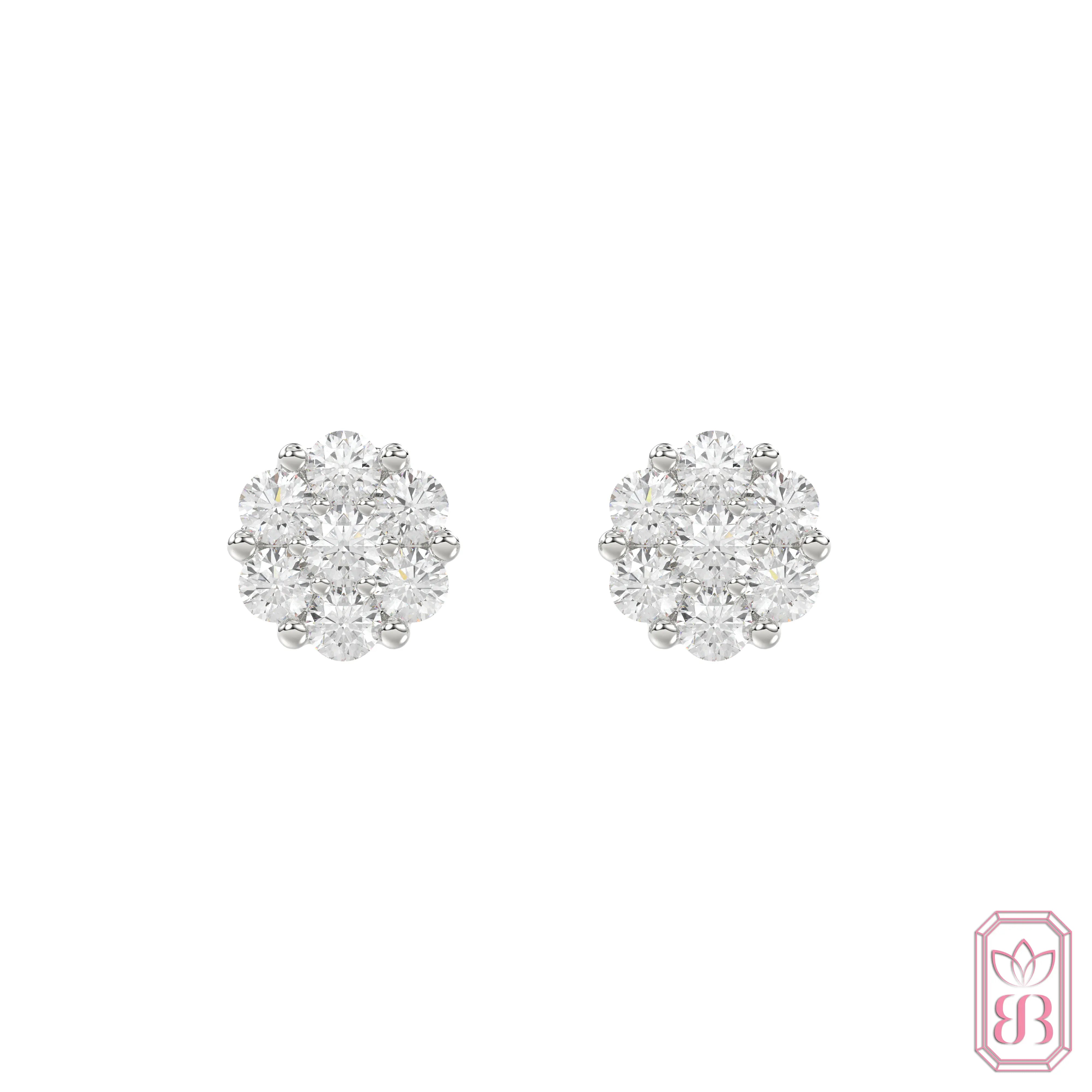 Diamond Cluster Stud Earrings| 0.50 CTW Lab-Created Diamonds | Sterling Silver