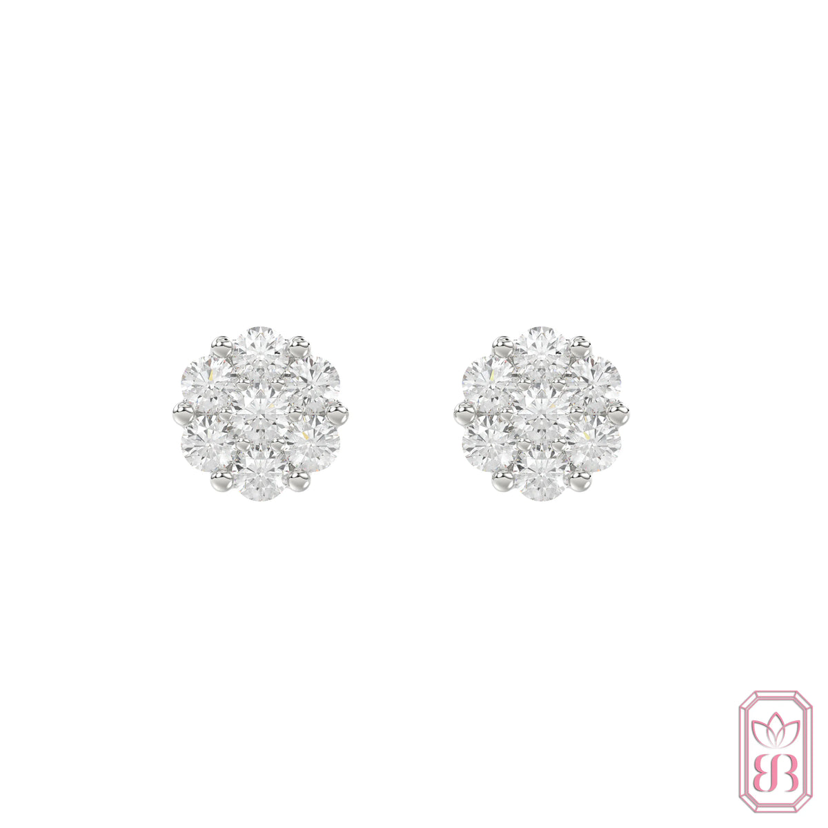 Diamond Cluster Stud Earrings| 0.50 CTW Lab-Created Diamonds | Sterling Silver