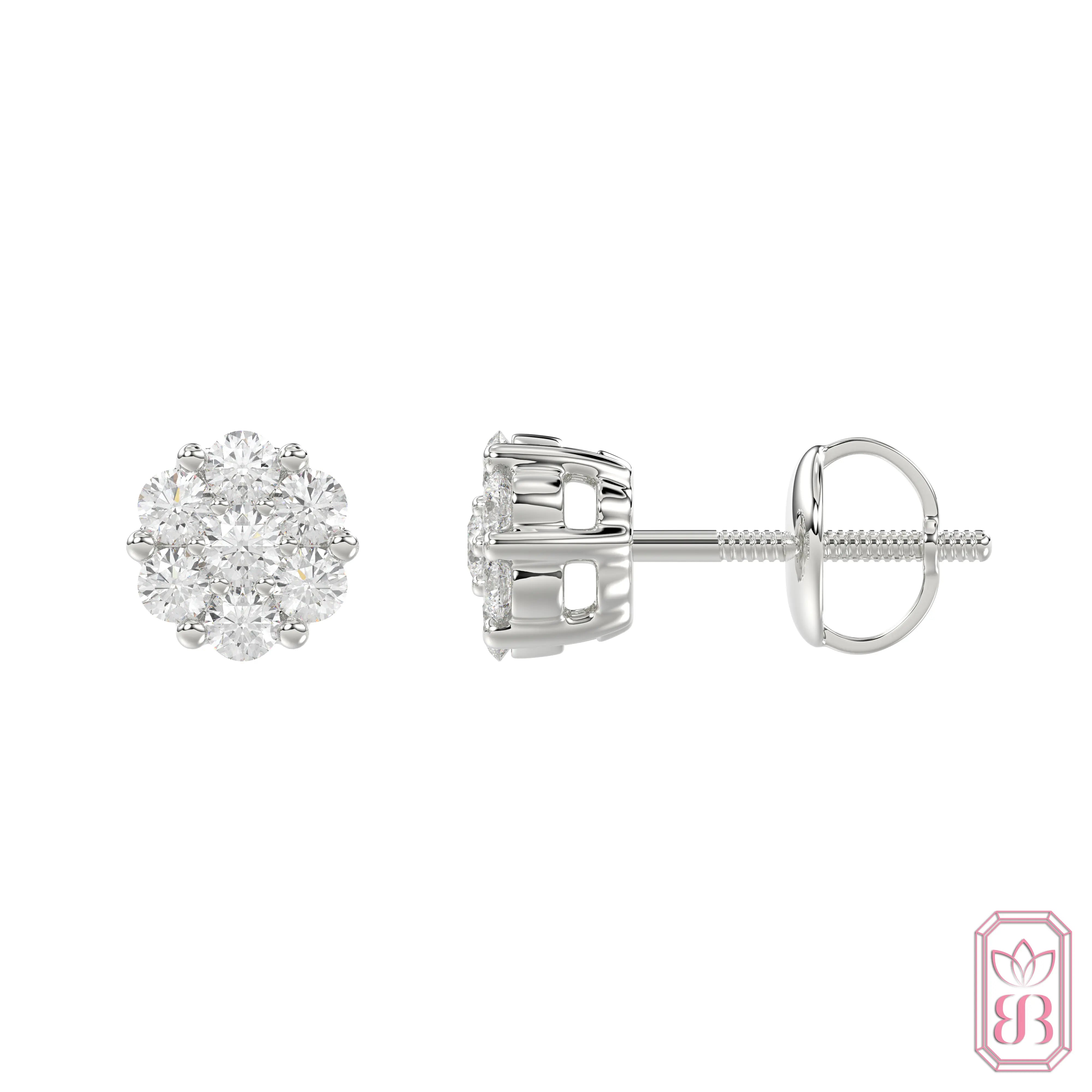 Diamond Cluster Stud Earrings| 0.50 CTW Lab-Created Diamonds | Sterling Silver