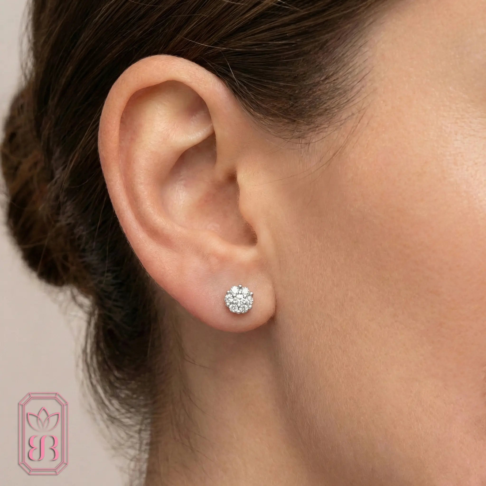Diamond Cluster Stud Earrings| 0.50 CTW Lab-Created Diamonds | Sterling Silver