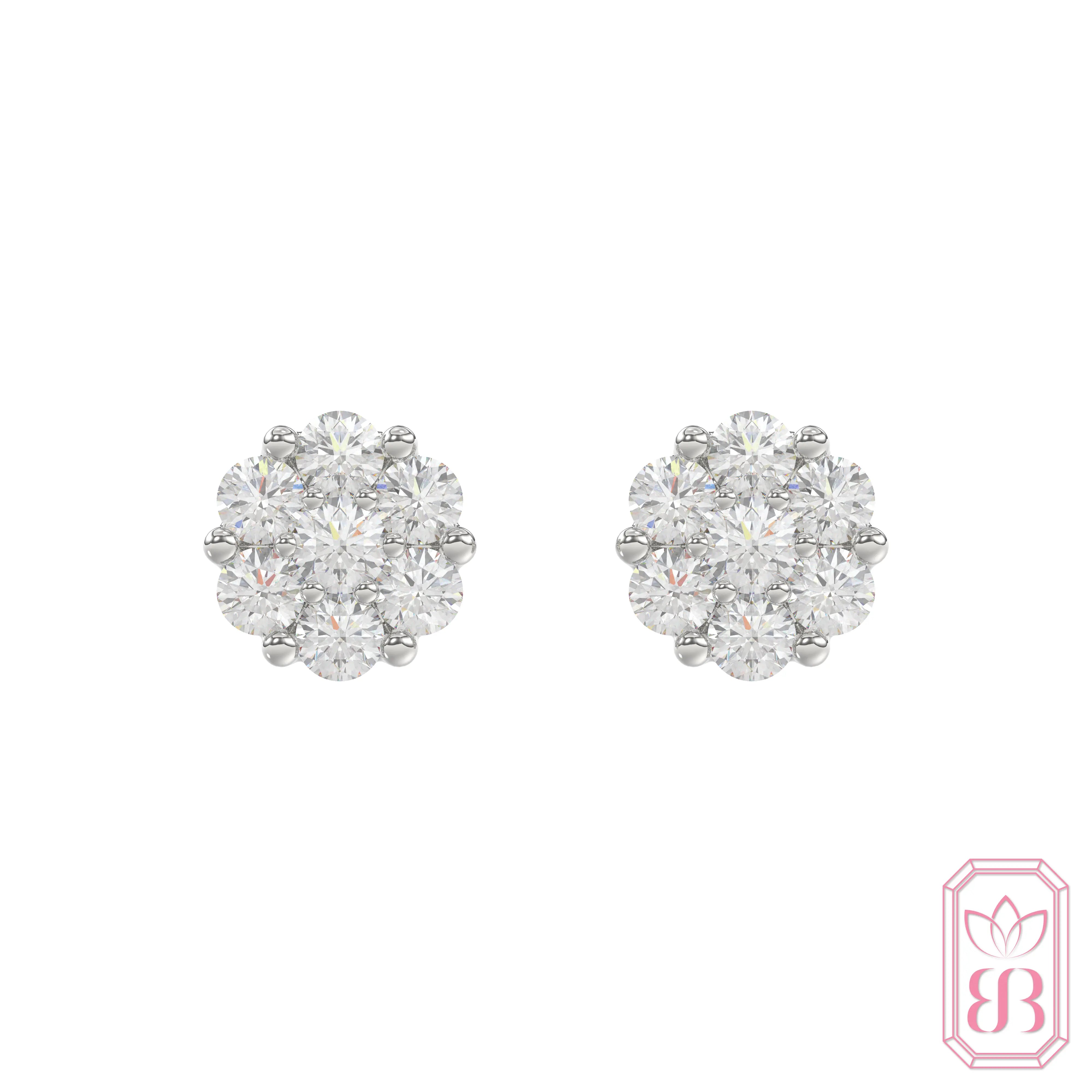 Diamond Cluster Stud Earrings| 1.00 CTW Lab-Created Diamonds | Sterling Silver