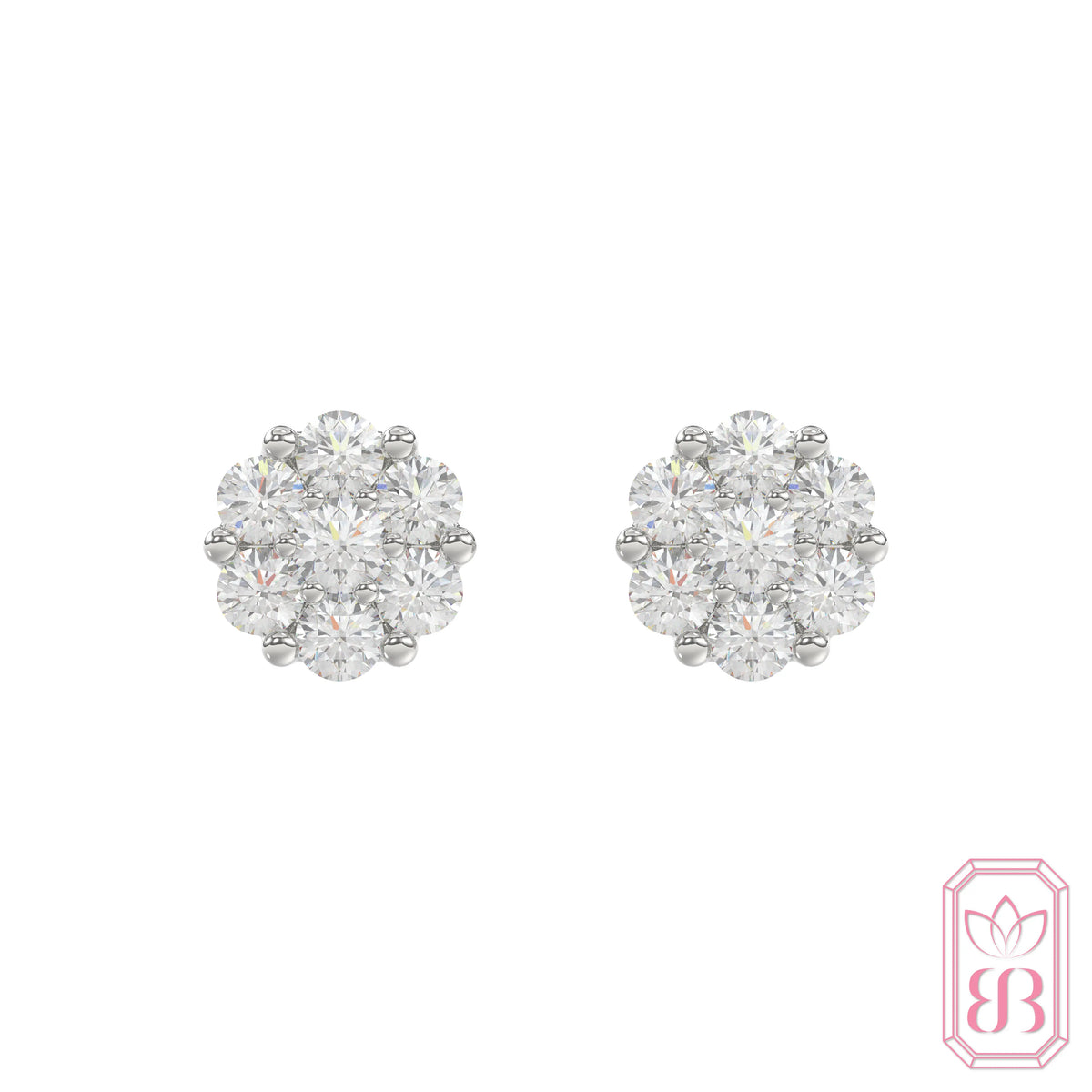 Diamond Cluster Stud Earrings| 1.00 CTW Lab-Created Diamonds | Sterling Silver