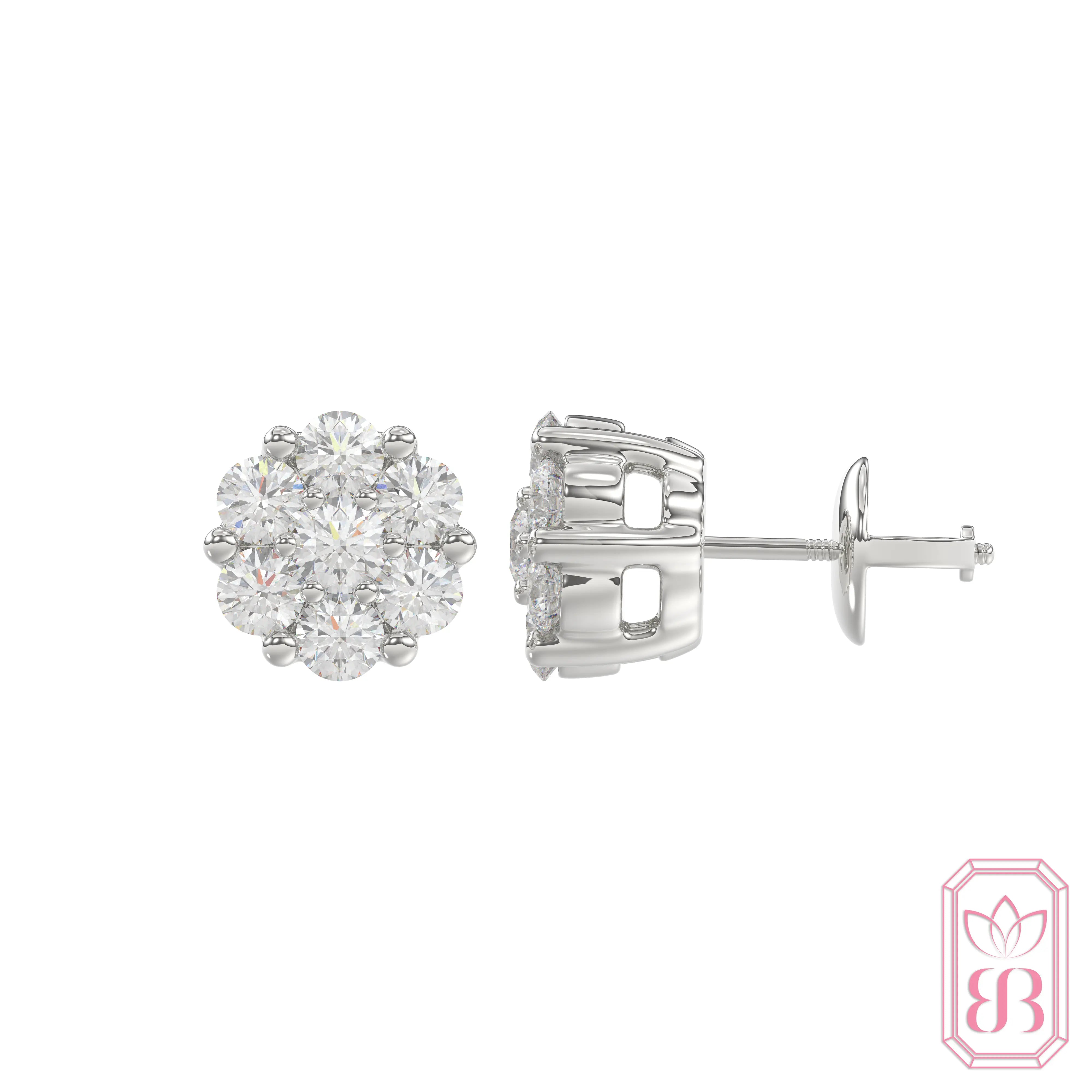 Diamond Cluster Stud Earrings| 1.00 CTW Lab-Created Diamonds | Sterling Silver