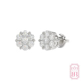 Diamond Cluster Stud Earrings| 1.00 CTW Lab-Created Diamonds | Sterling Silver