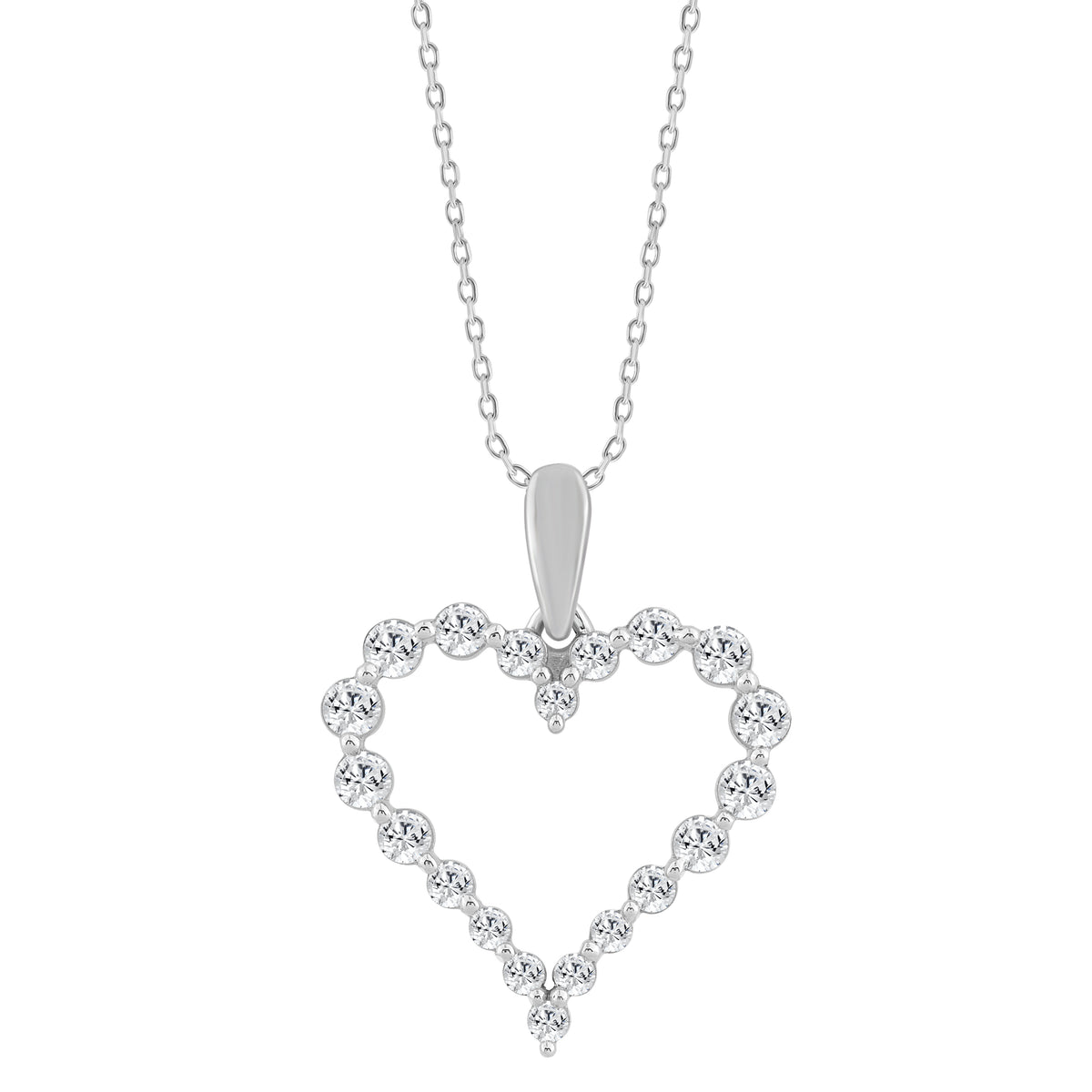Silver 0.50ct Round Diamond Ladies Heart Necklace