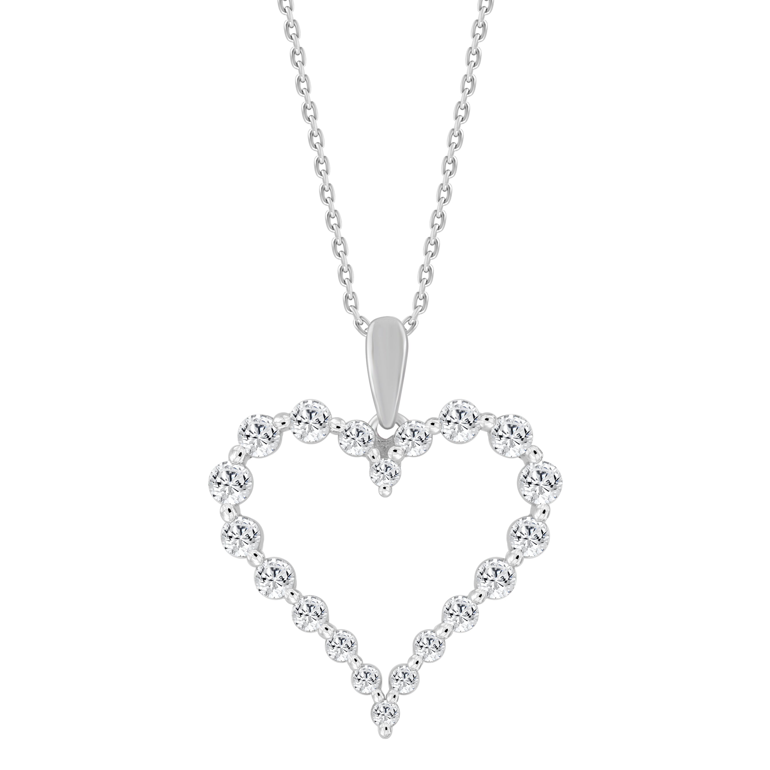 Silver 0.75ct Round Diamond Ladies Heart Necklace